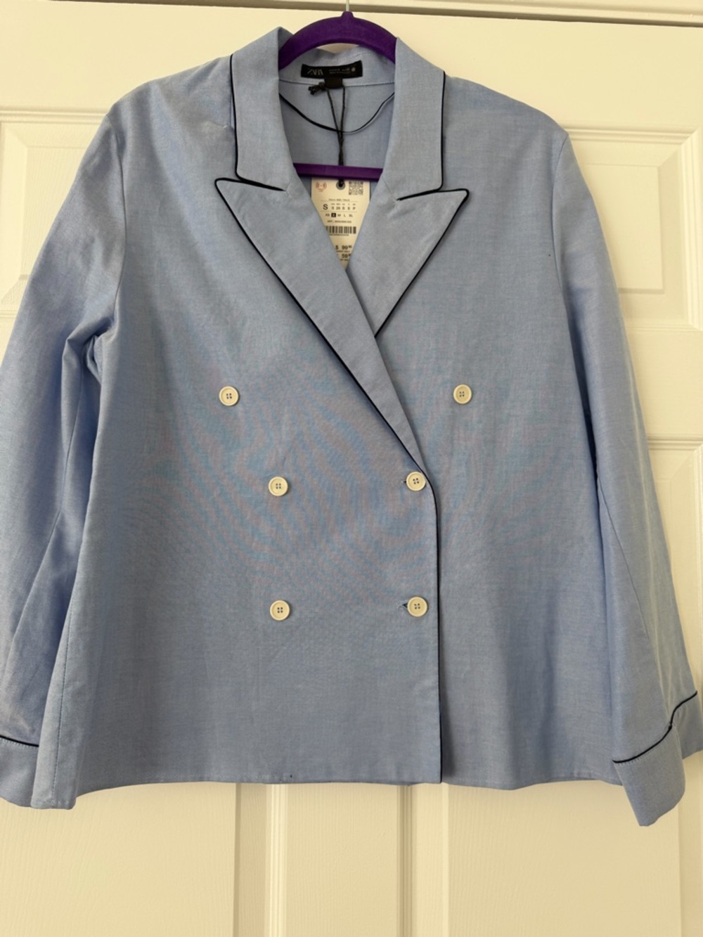 Zara Pale Blue Double-Breasted Blazer